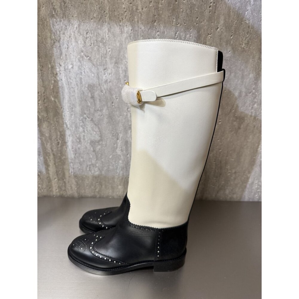 Christian Dior Womens Two-Tone Leather Tall Riding Boots Black & White Size 38.5 - Picture 9 of 15